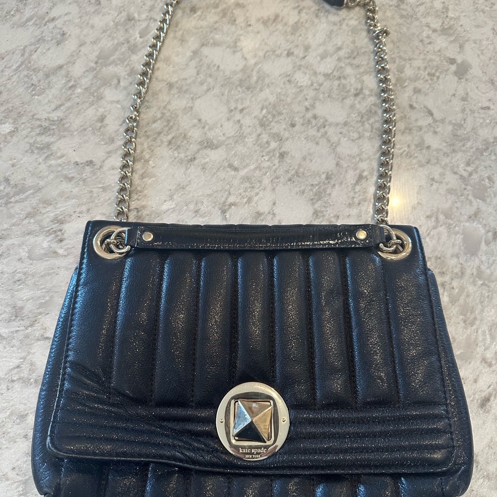 Kate Spade Black Quilted Shoulder Bag with Silver Accents